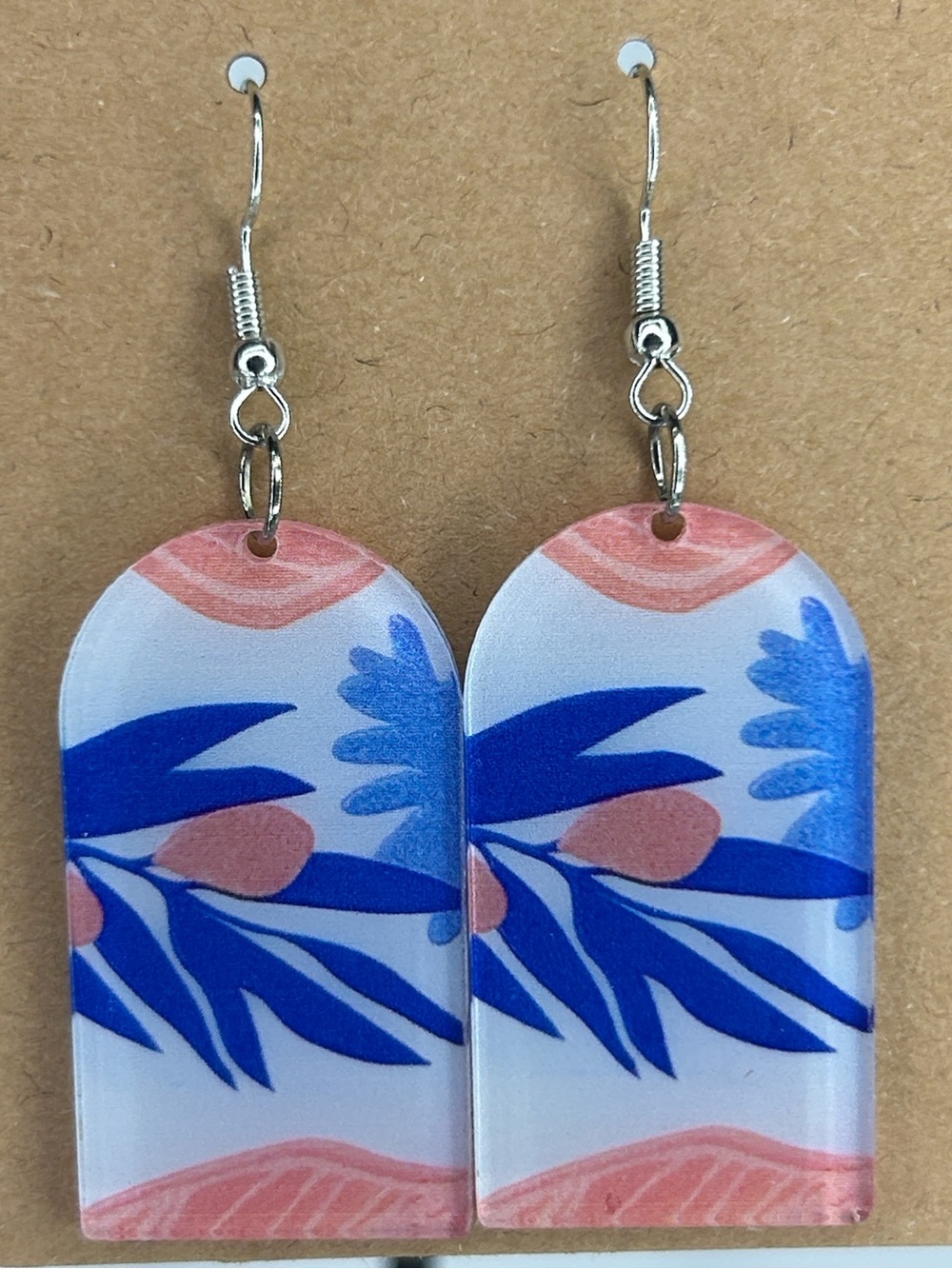 *LAST SET* Pink & Blue Floral Arch Acrylic Drop Earrings Fashion Jewelry